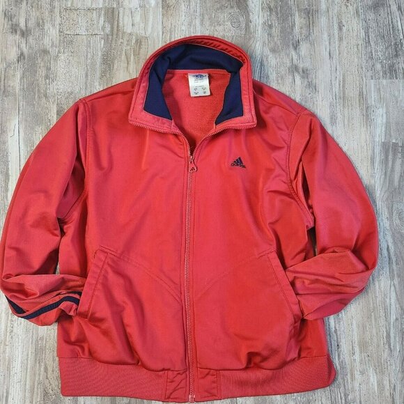Adidas 3 Stripes Trefoil Warmup Jacket XL Red Navy Full Zip Retro Y2K Vintage - Picture 11 of 14